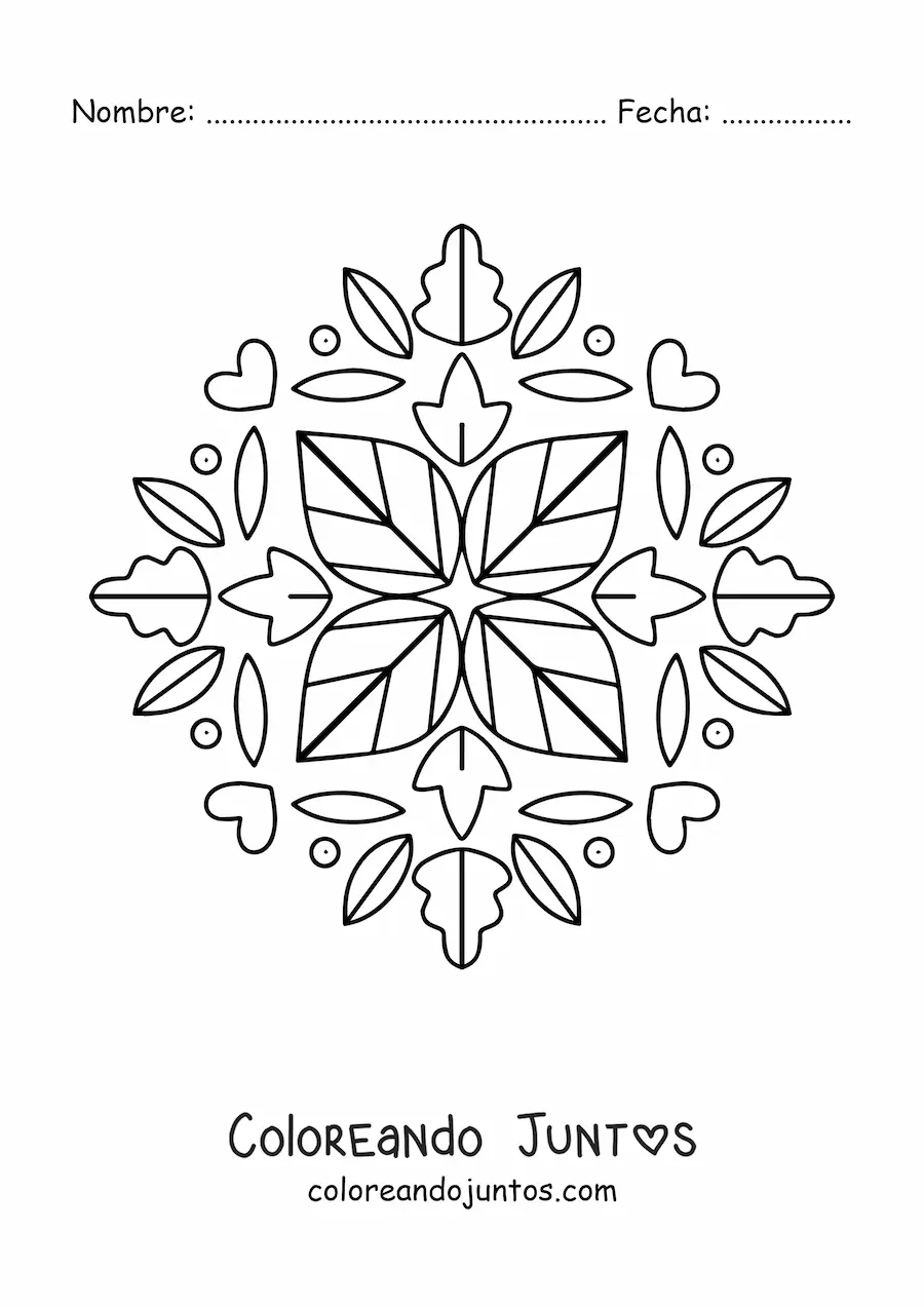 Imagen para colorear de mandala con hojas de otoño