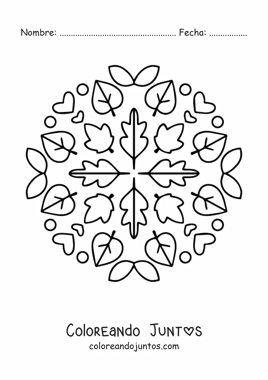 Imagen para colorear de mandala con hojas de otoño