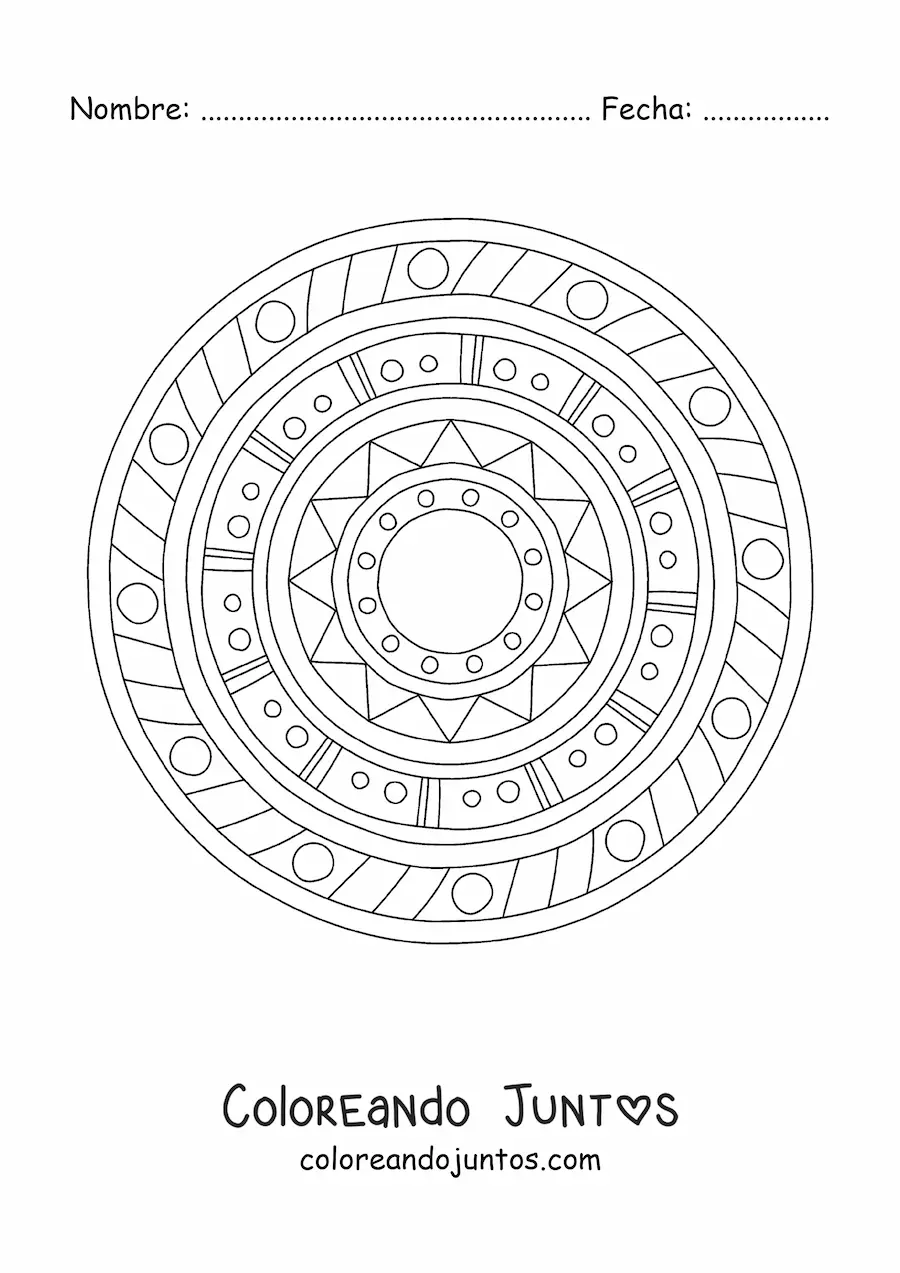 Imagen para colorear de mandala de flores y hojas