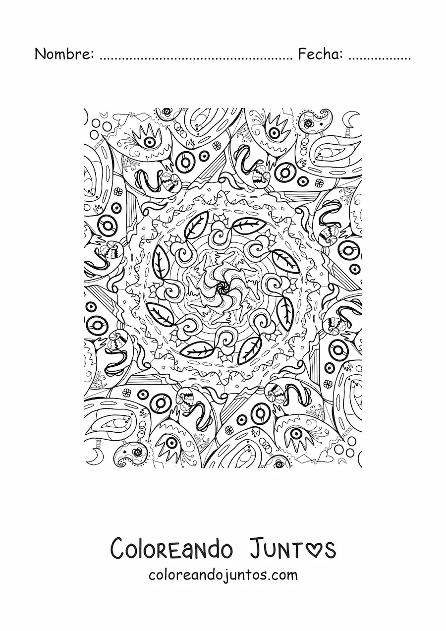Imagen para colorear de mandala de hojas estilo Zentangle
