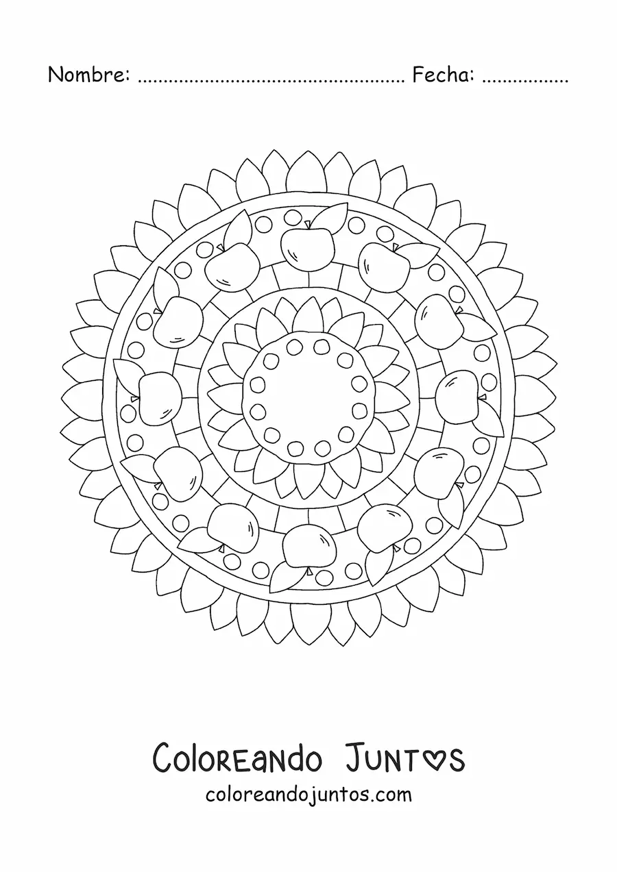 Imagen para colorear de mandala de manzanas