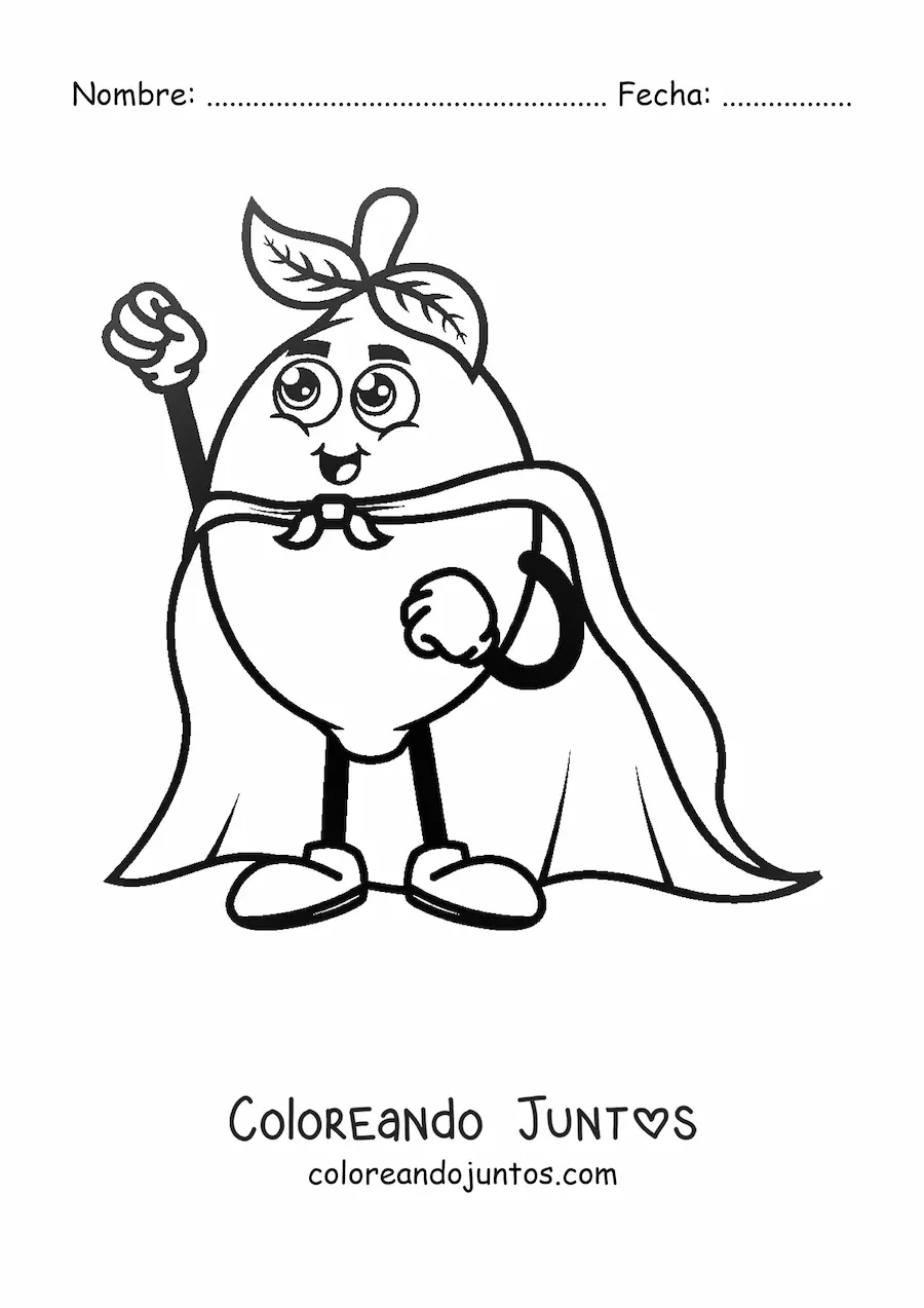 Imagen para colorear de un limón animado vestido de superhéroe