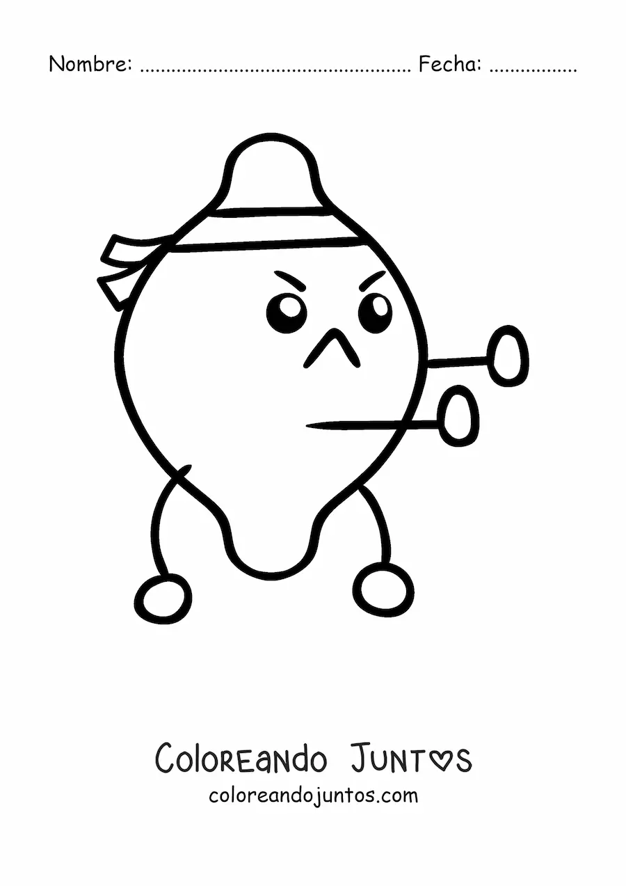 Imagen para colorear de un limón animado vestido de karateca