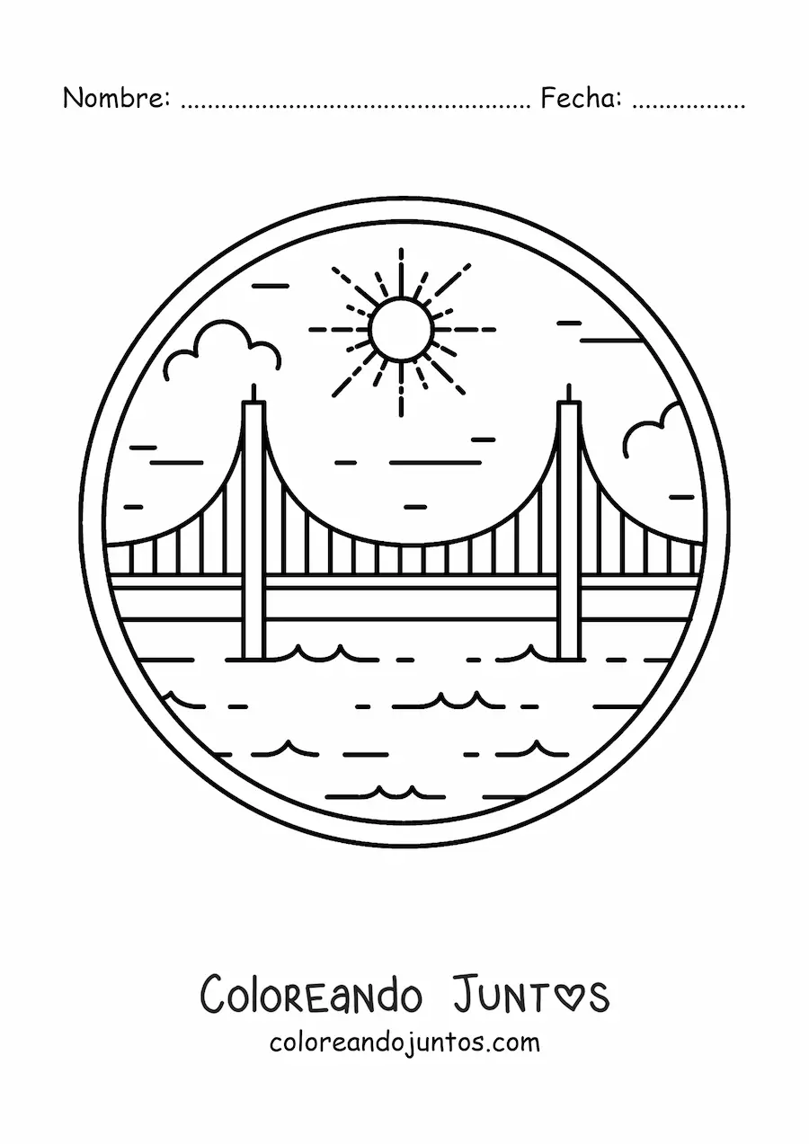 Imagen para colorear de un puente sobre un lago