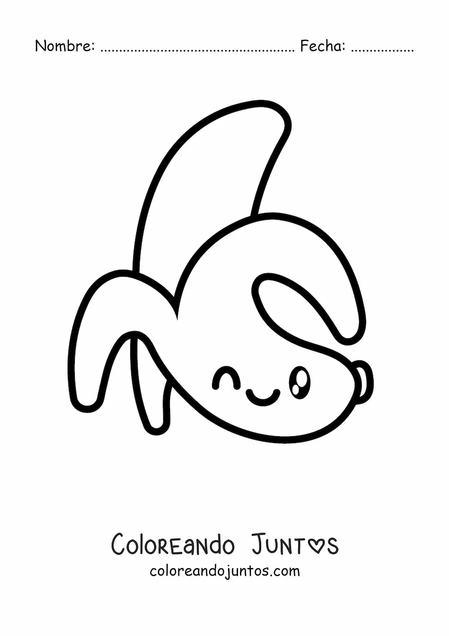 Imagen para colorear de una banana kawaii guiñando un ojo