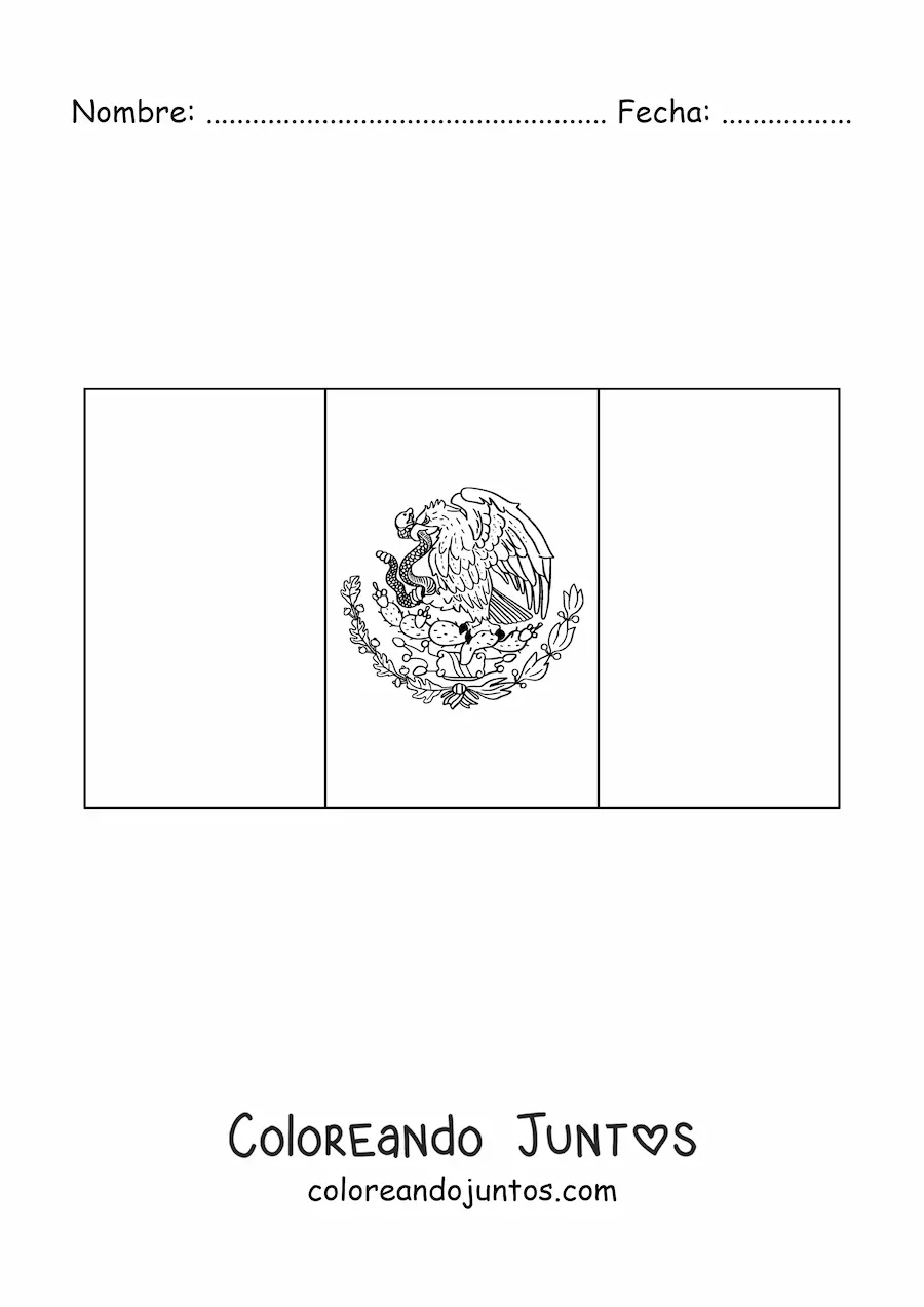 Imagen para colorear de la bandera de México horizontal con escudo