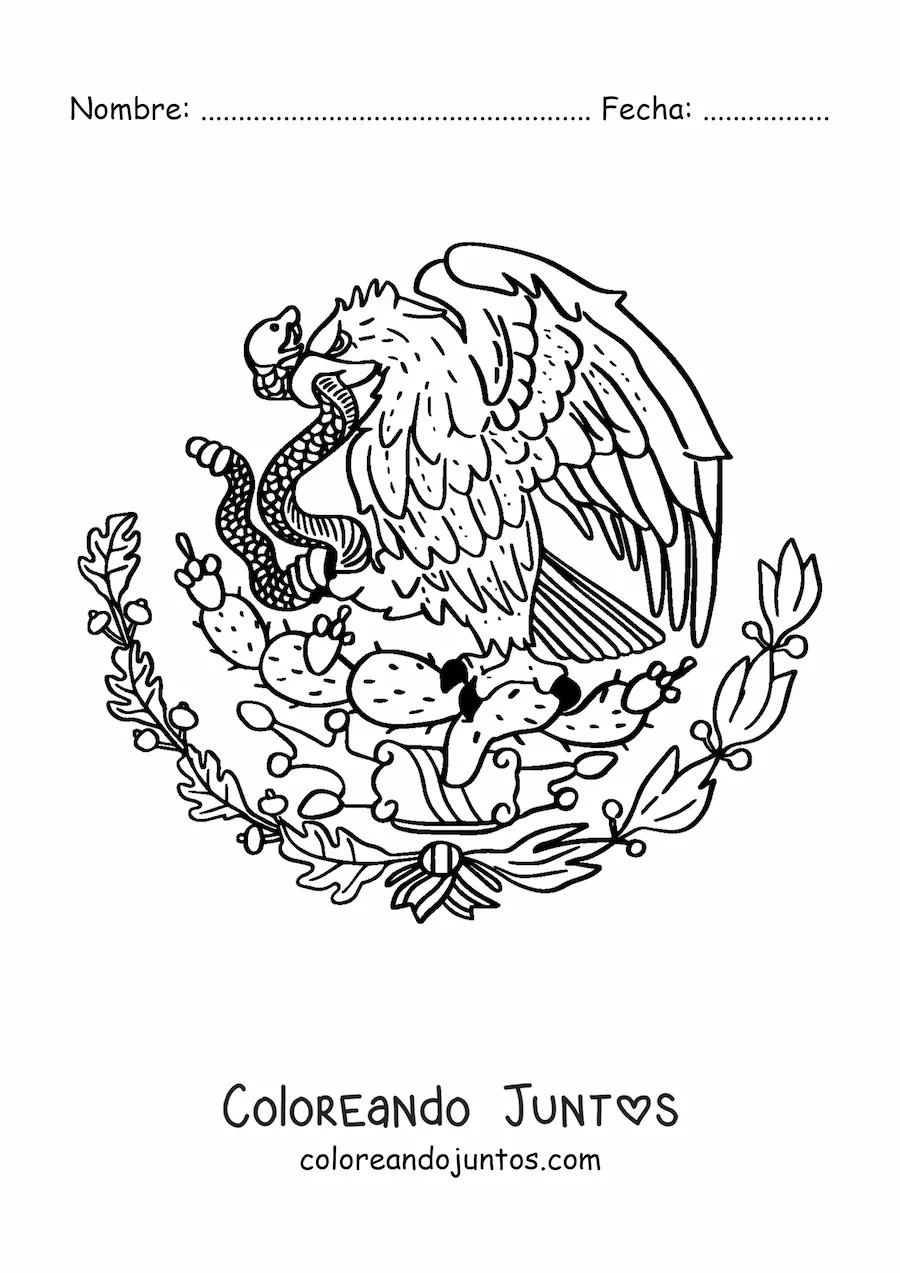 Imagen para colorear del escudo de la bandera de México