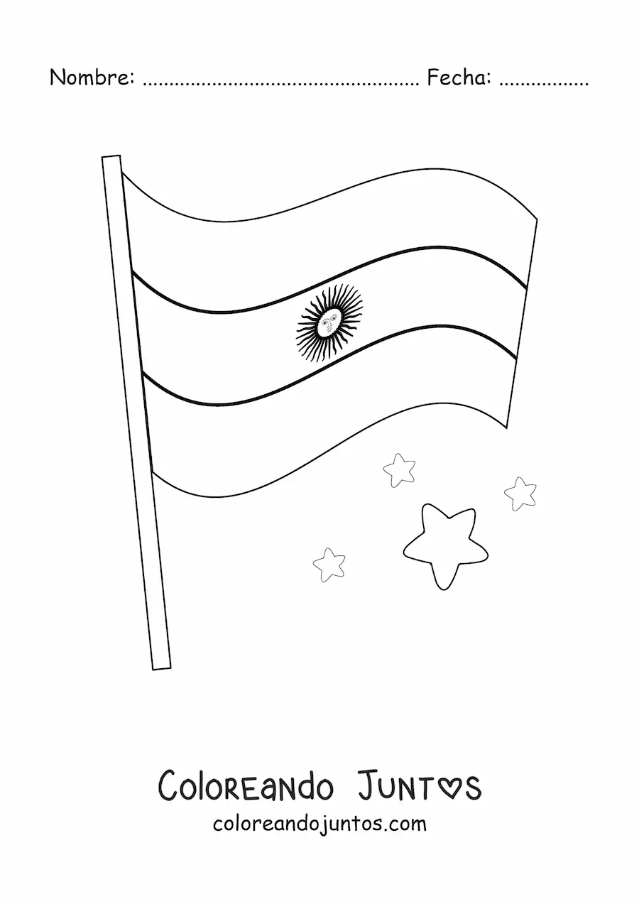 Imagen para colorear de la bandera de Argentina ondeando en un asta