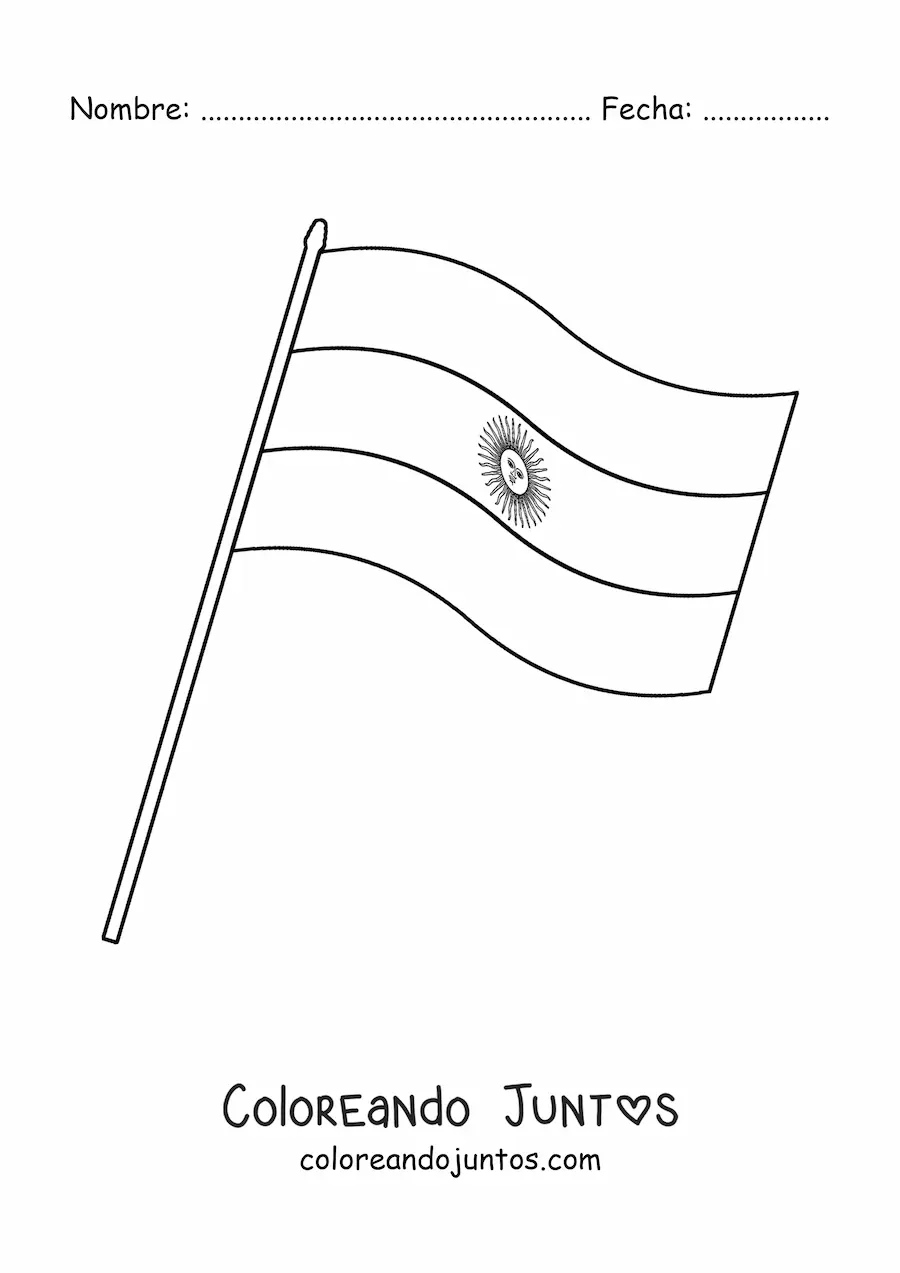 Imagen para colorear de la bandera de Argentina en un asta
