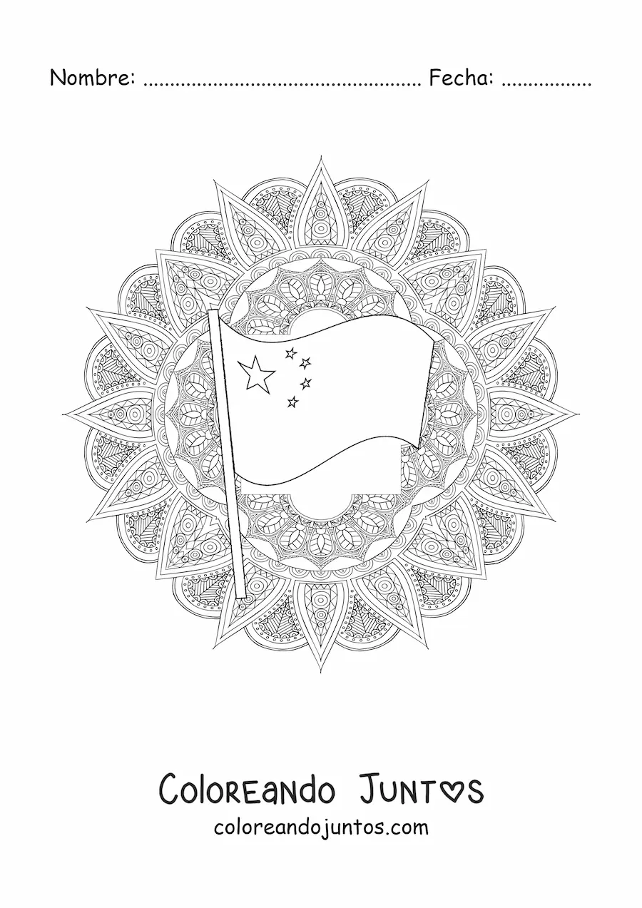 Imagen para colorear de la bandera de China con mandala