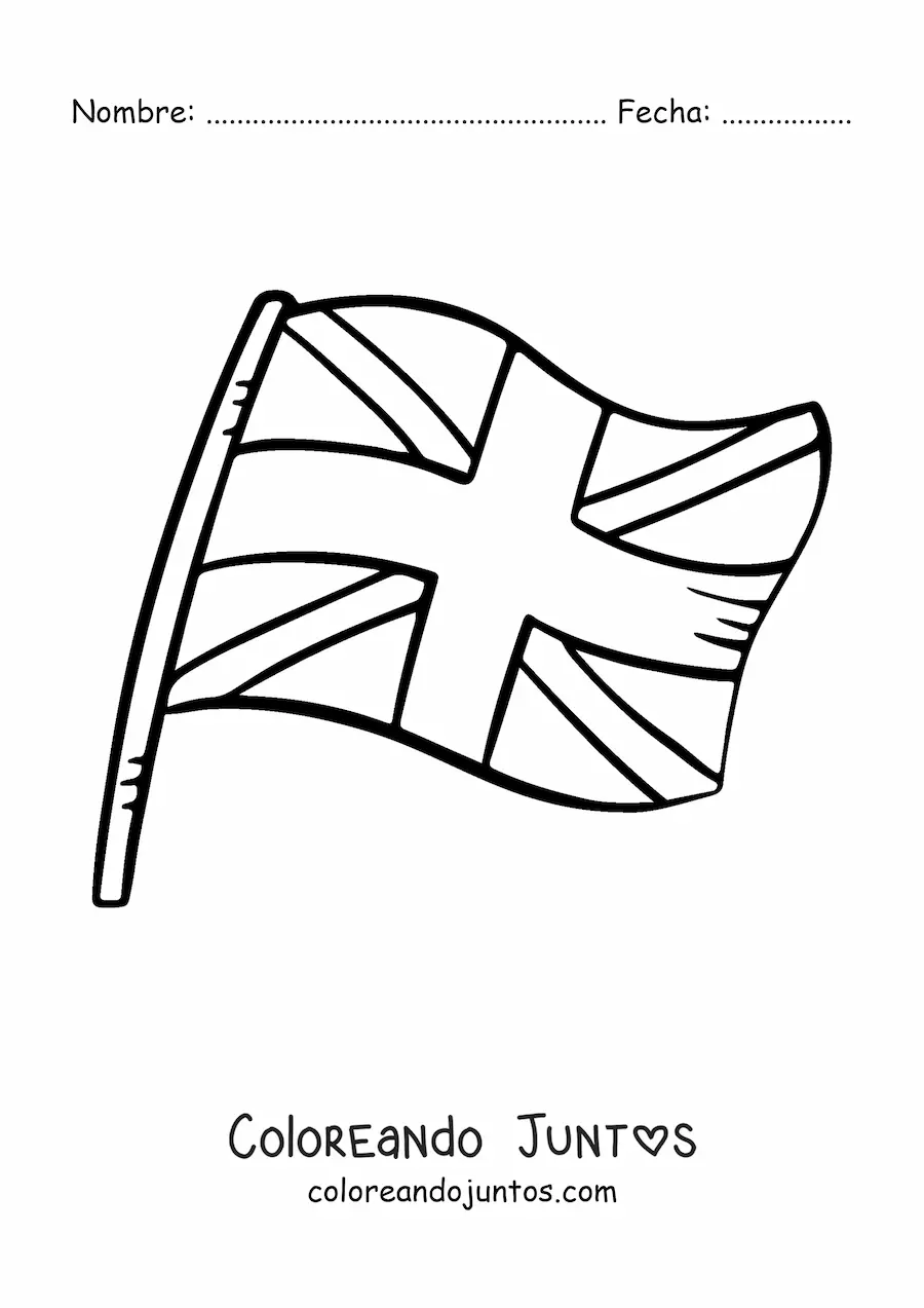 Imagen para colorear de la bandera del Reino Unido en un asta