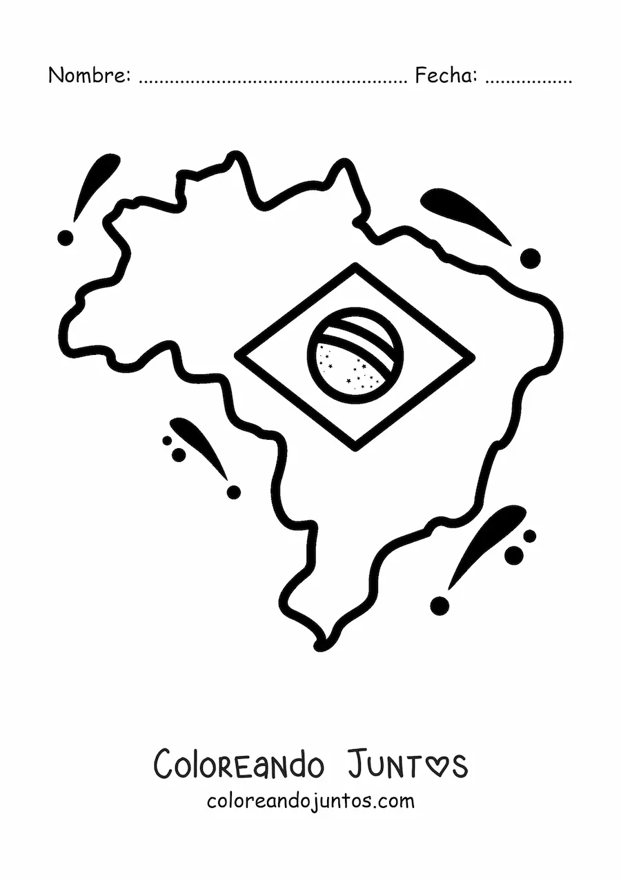 Imagen para colorear de la bandera de Brasil en un mapa