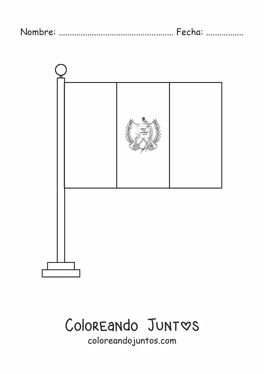 Imagen para colorear de la bandera de Guatemala en un asta