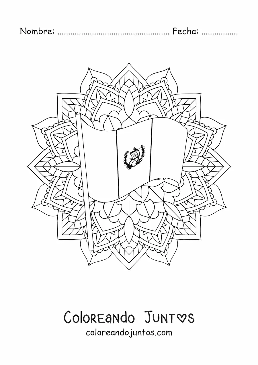 Imagen para colorear de la bandera de Guatemala con mandala