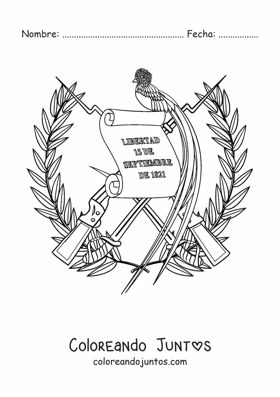 Imagen para colorear de escudo de la la bandera de Guatemala