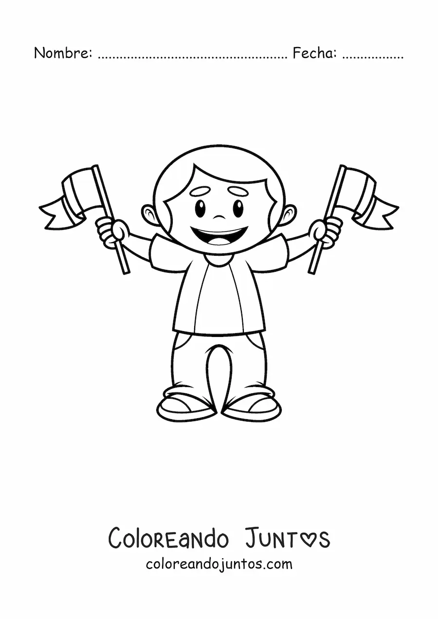 Imagen para colorear de niño con banderas de italia