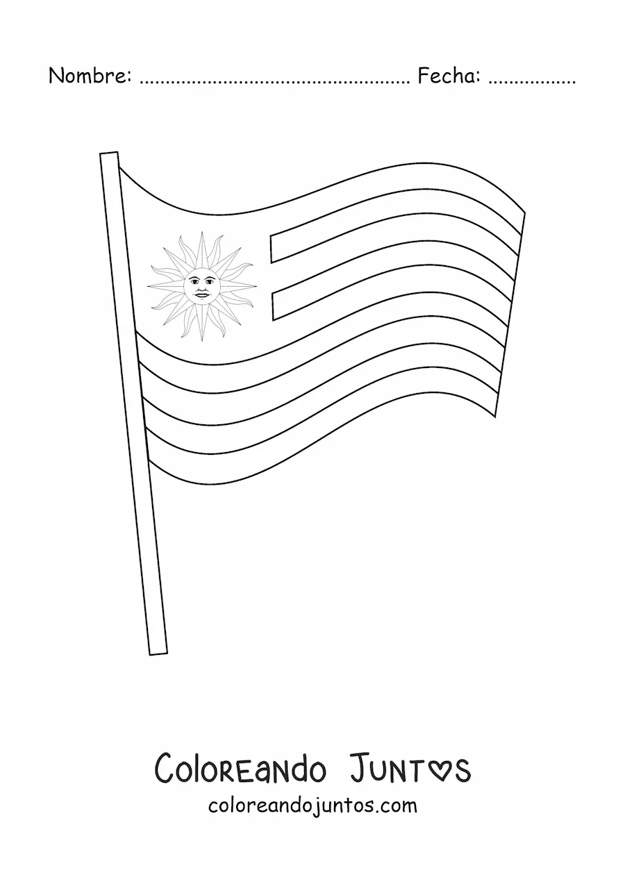Imagen para colorear de bandera de uruguay ondeando en un asta