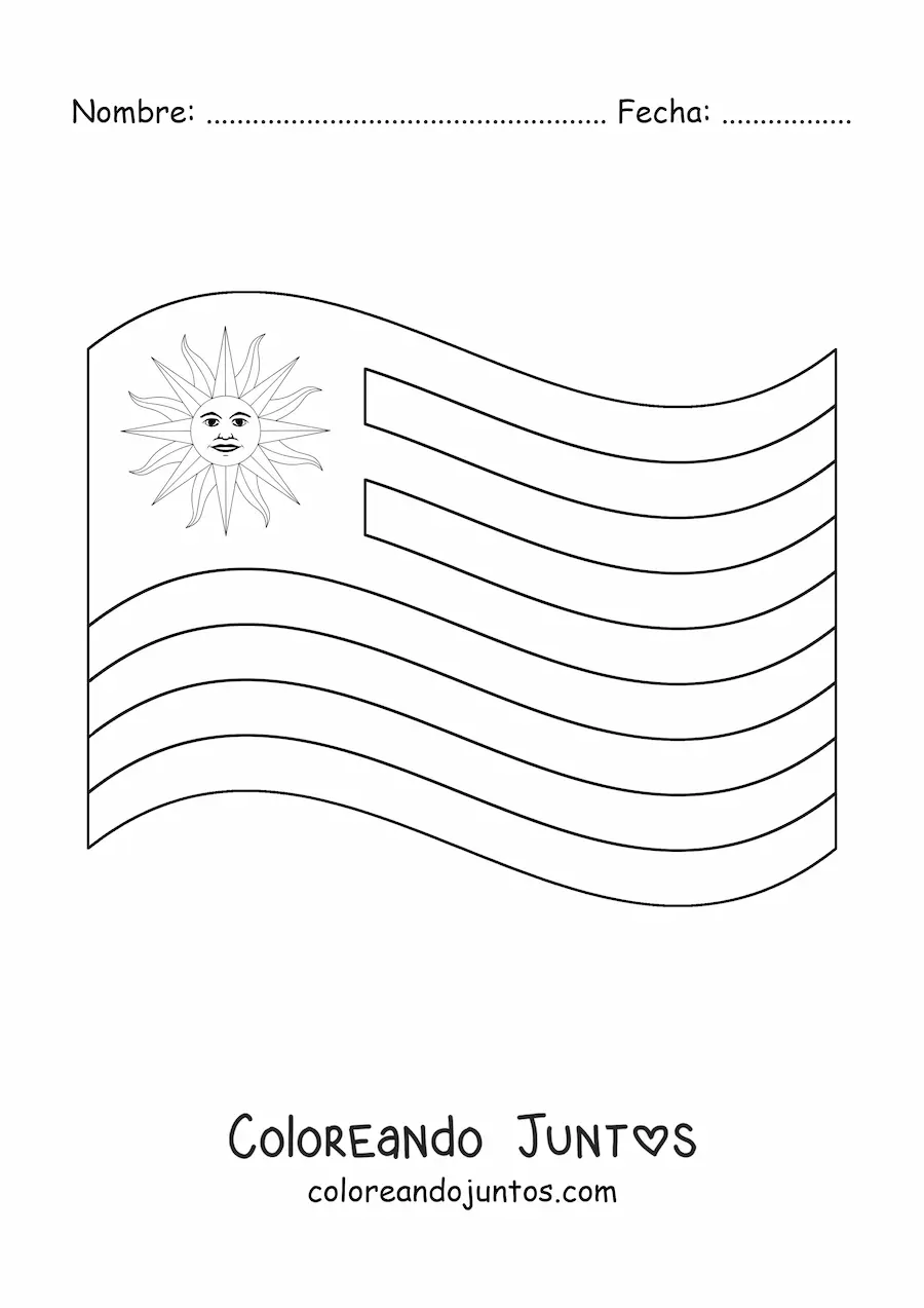 Imagen para colorear de bandera de uruguay ondeando