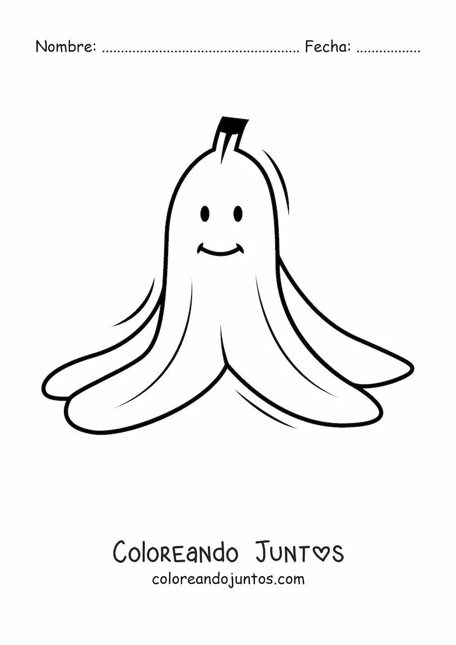 Imagen para colorear de una cáscara de banana kawaii