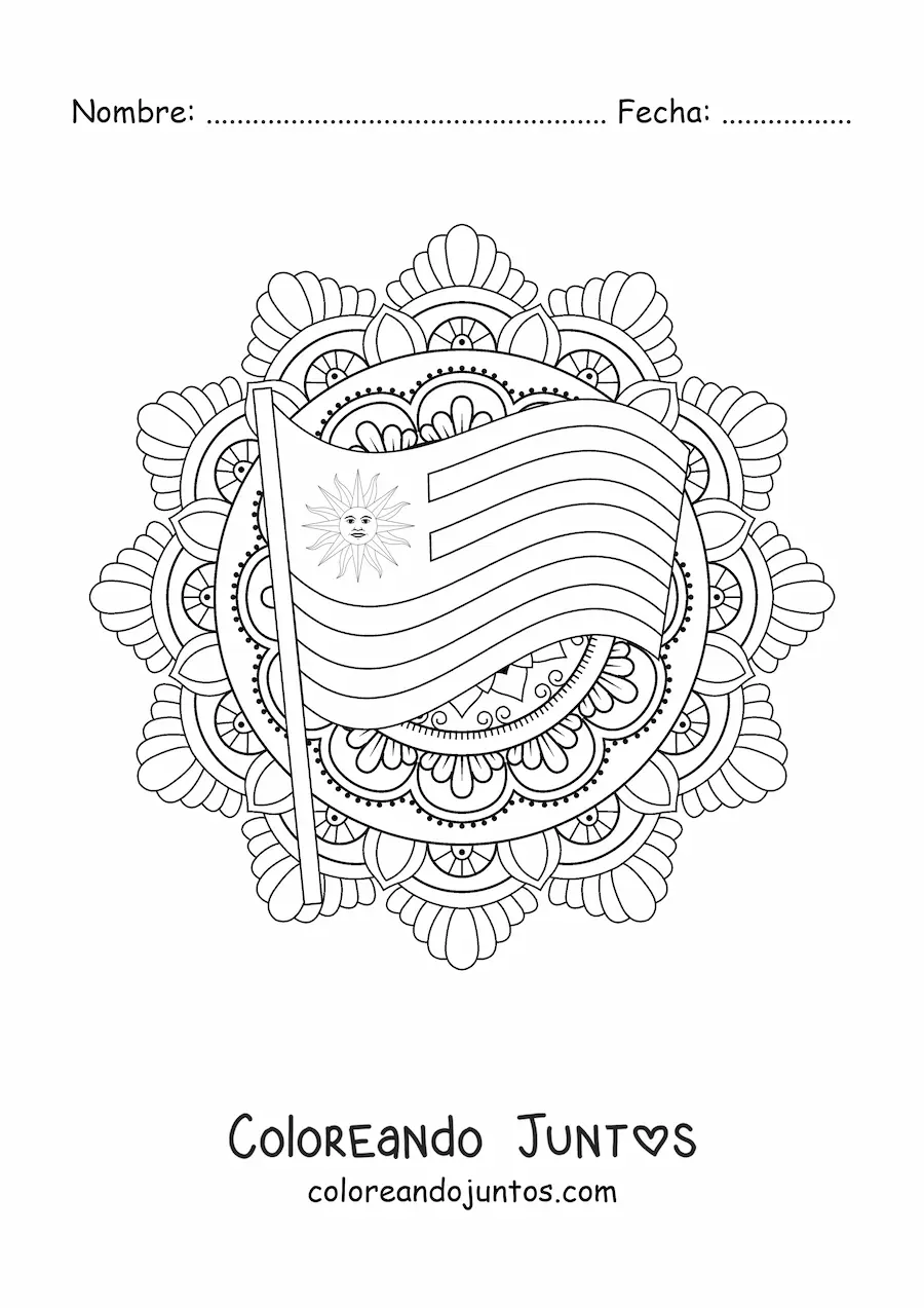 Imagen para colorear de bandera de uruguay con mandala
