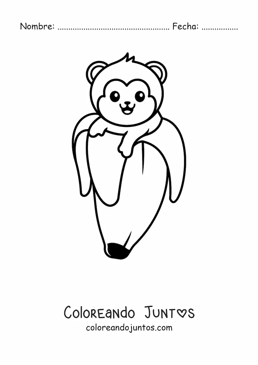 Imagen para colorear de un mono kawaii dentro de una banana