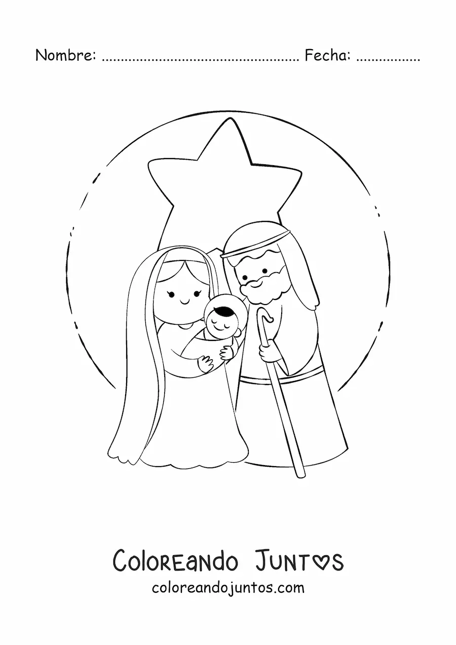 Imagen para colorear de un nacimiento de Navidad kawaii