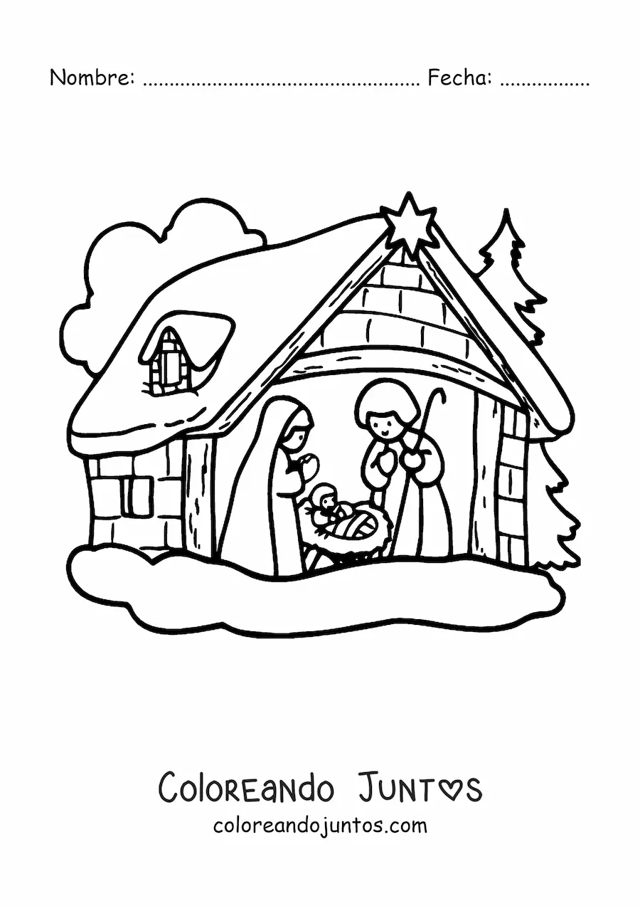 Imagen para colorear del pesebre donde nació Jesús