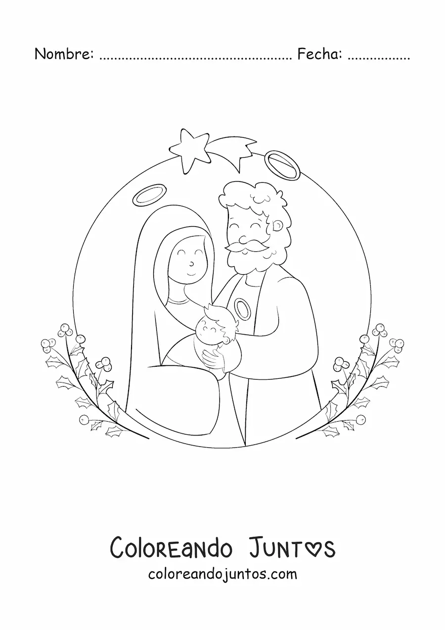 Imagen para colorear de un Belén kawaii