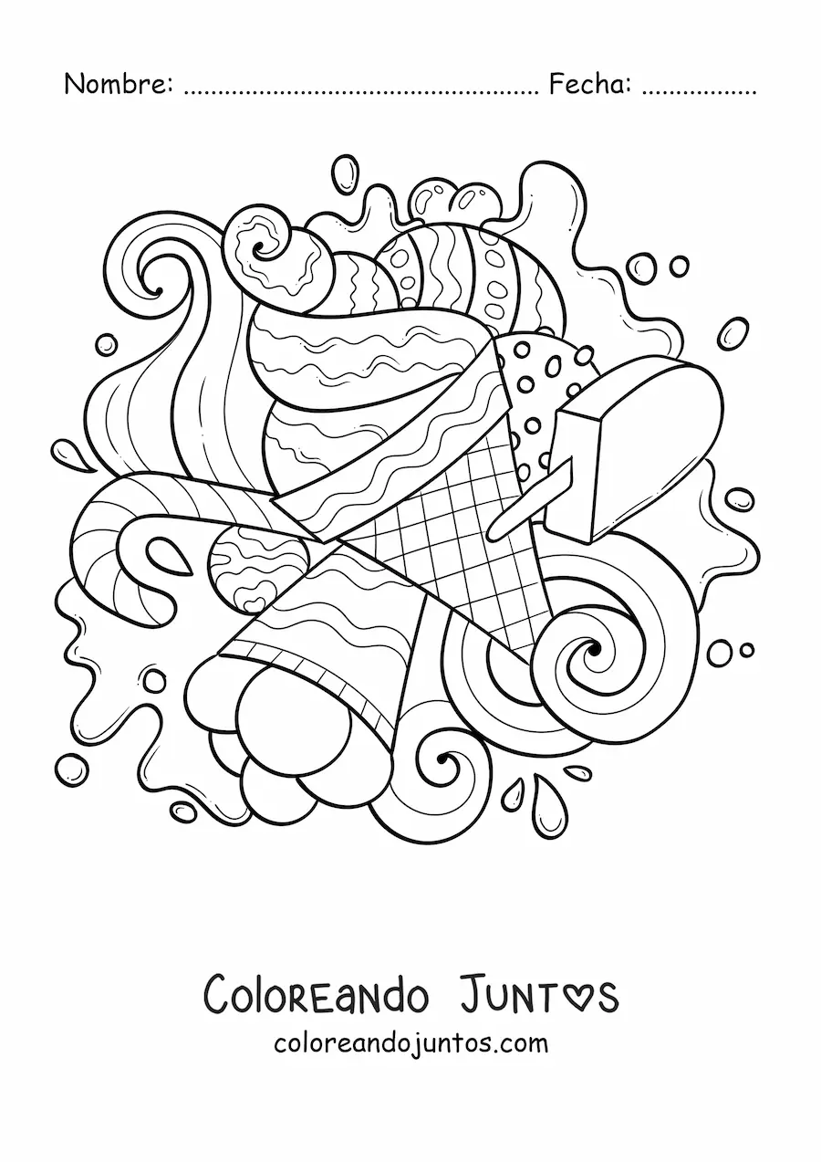 Imagen para colorear de varios helados y dulces