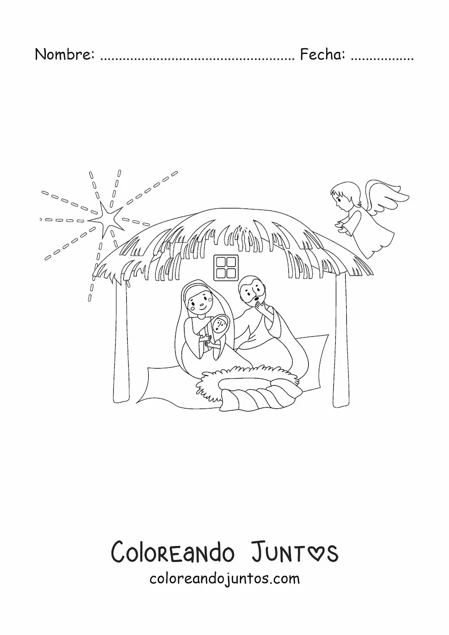 Imagen para colorear de María con José y Jesús en el pesebre