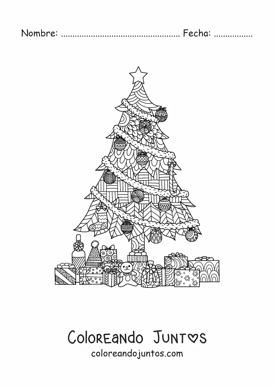 Imagen para colorear de regalos bajo el árbol estilo zentangle