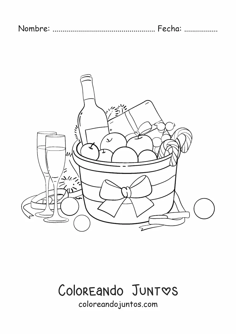 Imagen para colorear de canasto de regalos de Navidad