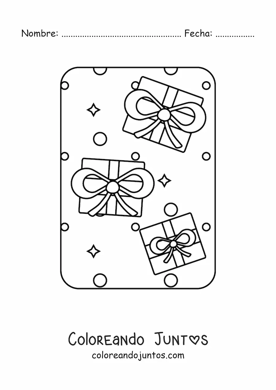 Imagen para colorear de regalos de Navidad con lazos