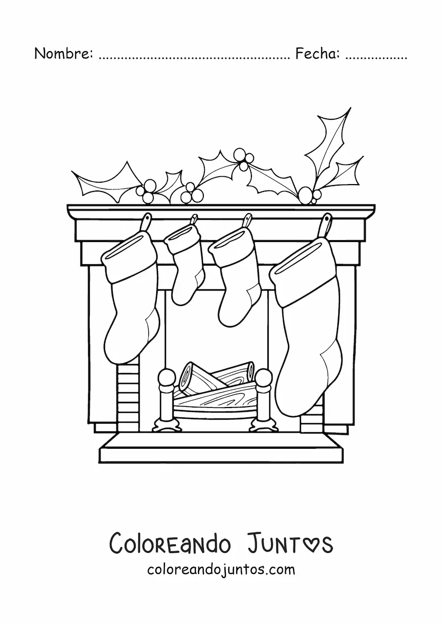 Imagen para colorear de botitas navideñas en la chimenea