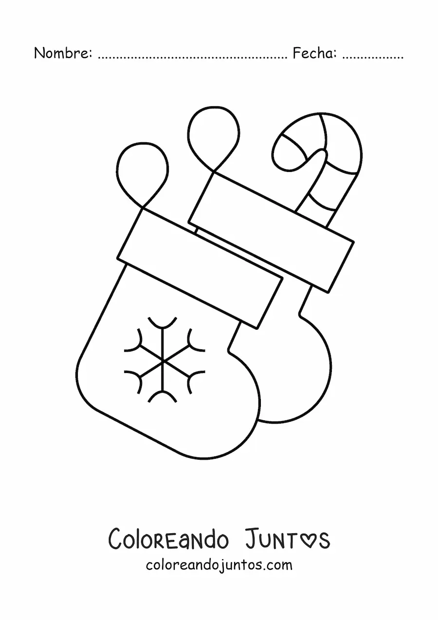 Imagen para colorear de 2 botitas navideñas con bastón de caramelo