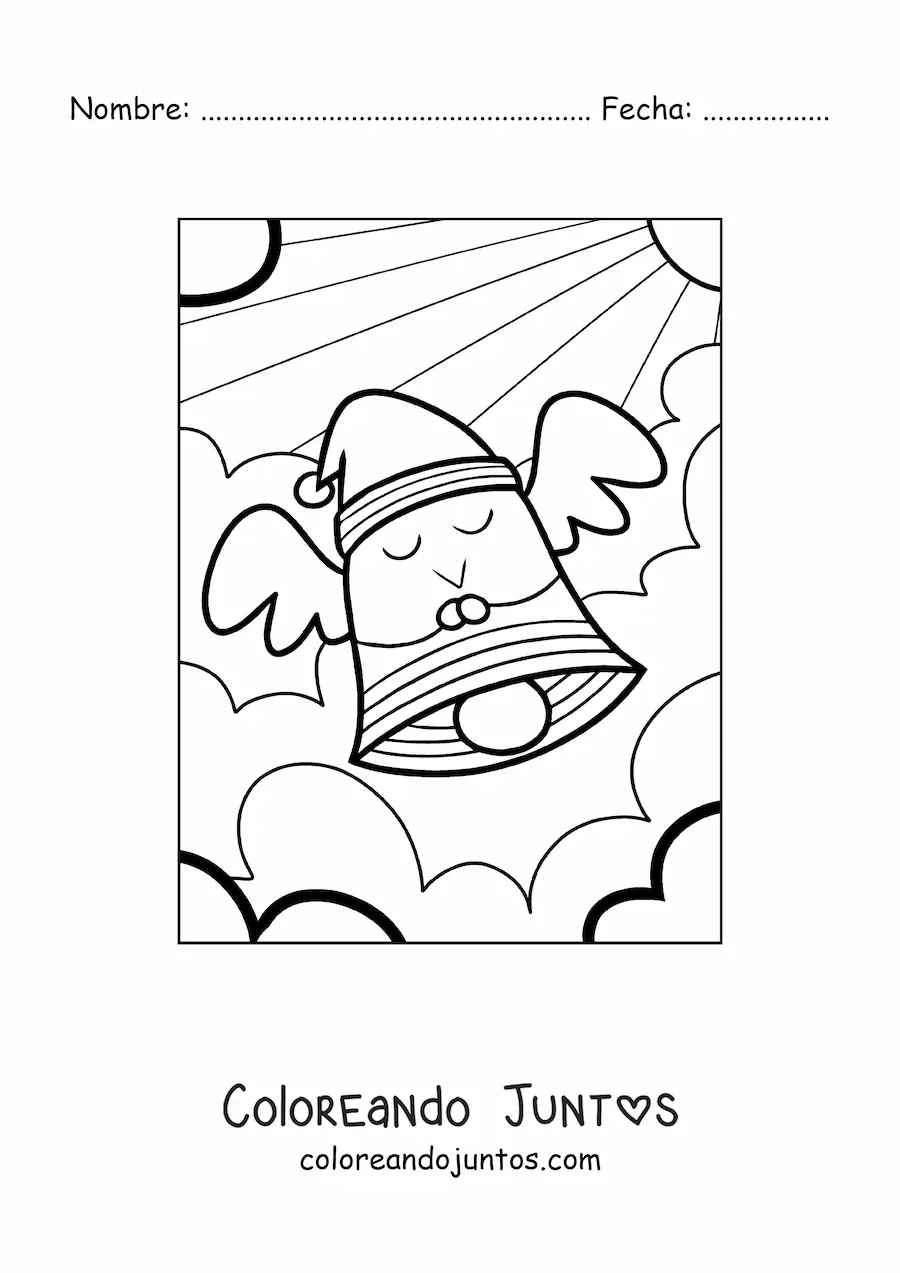 Imagen para colorear de campana navideña animada con gorro de Santa