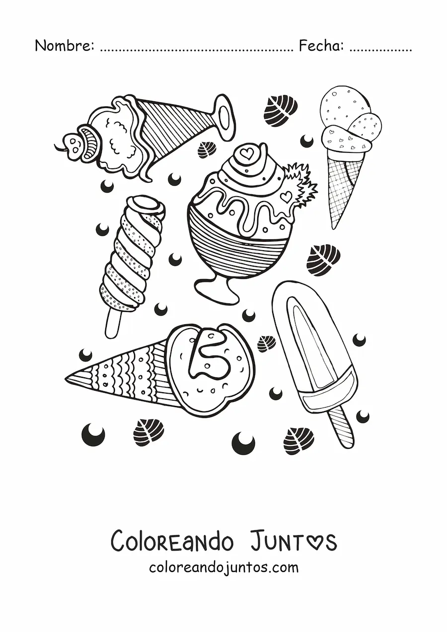Imagen para colorear de varios tipos de helados