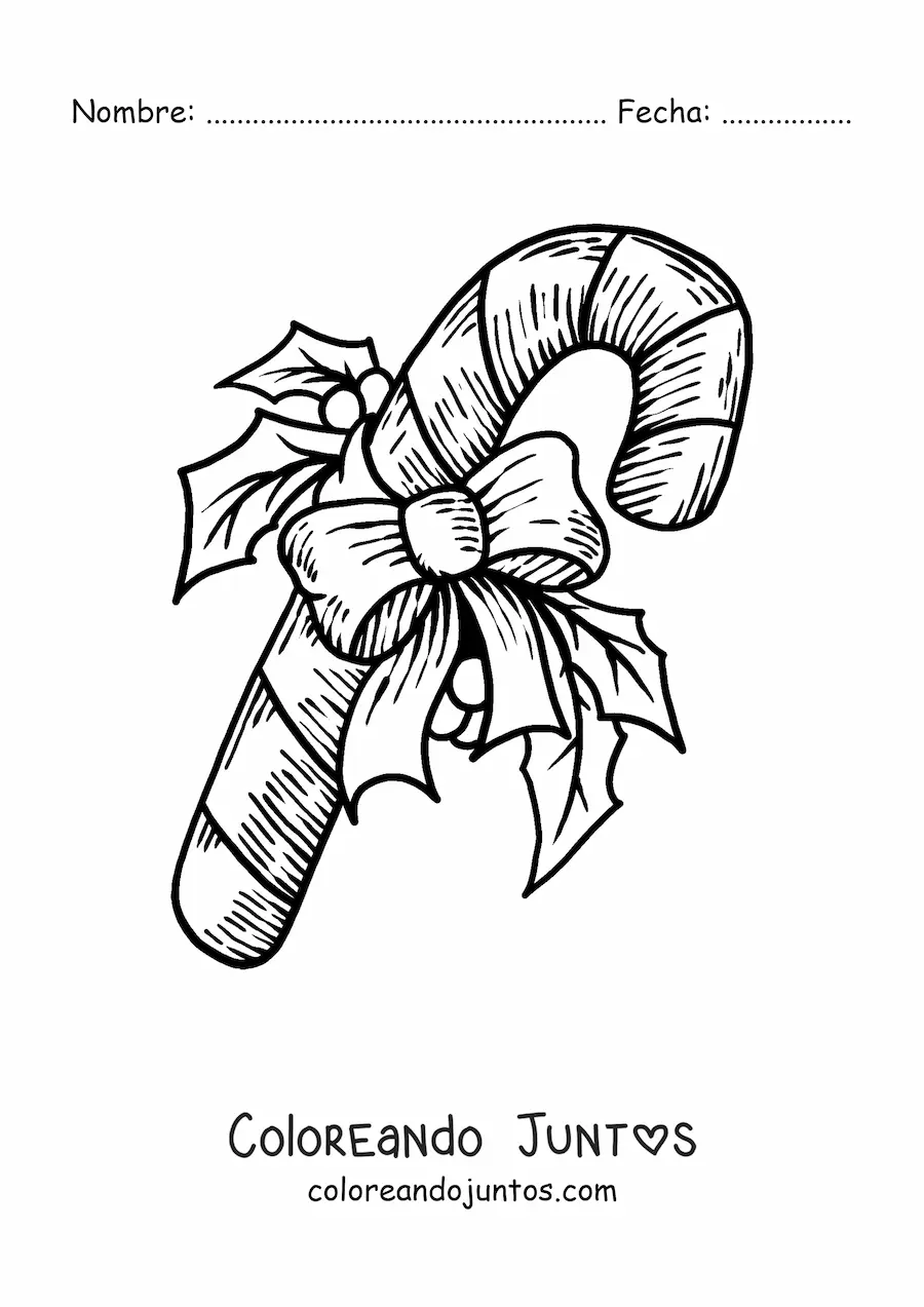 Imagen para colorear de bastón de caramelo con lazo realista