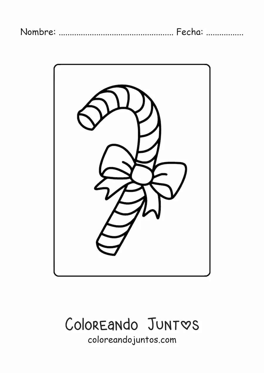 Imagen para colorear de bastón de caramelo con lazo