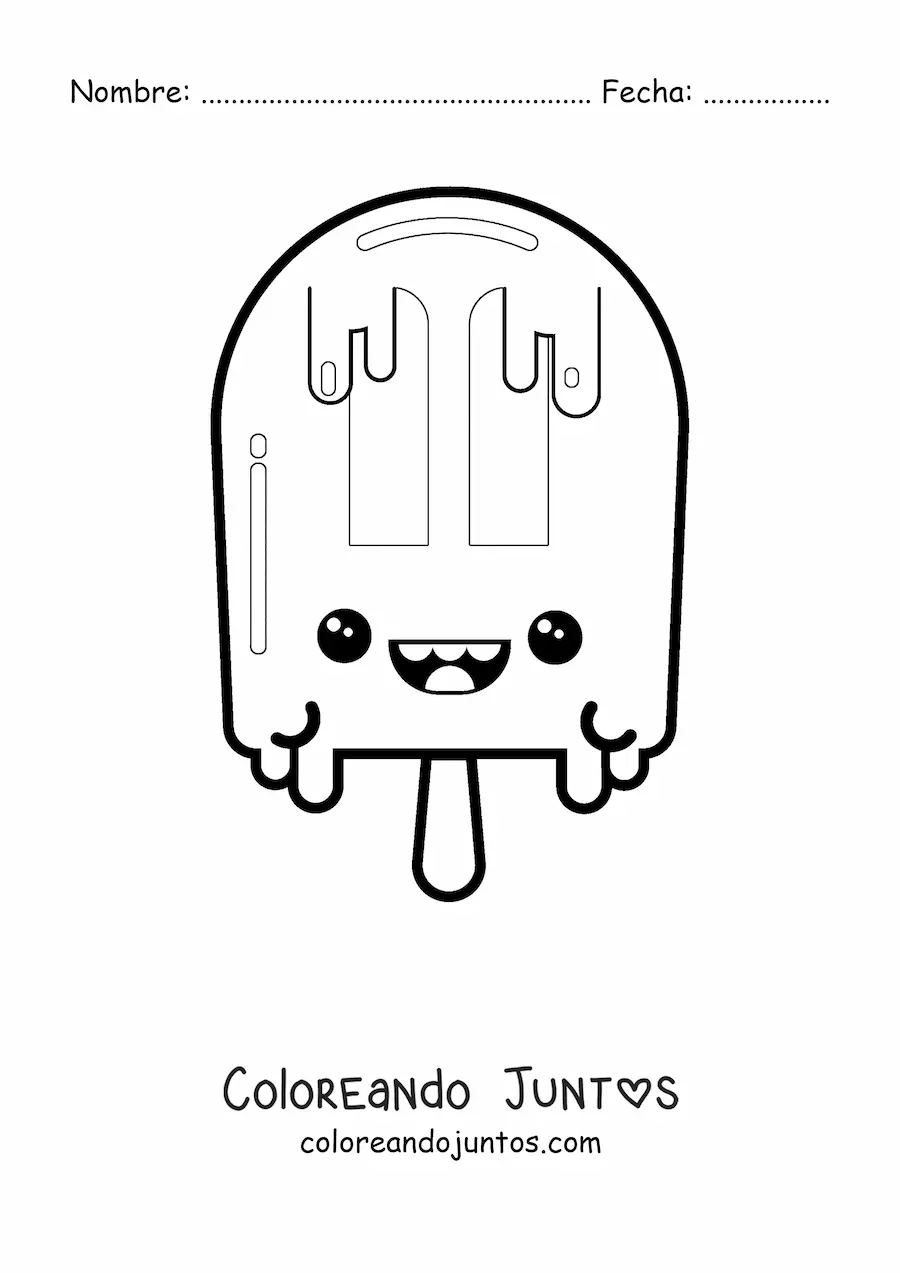 Imagen para colorear de una paleta de helado animada kawaii derritiéndose