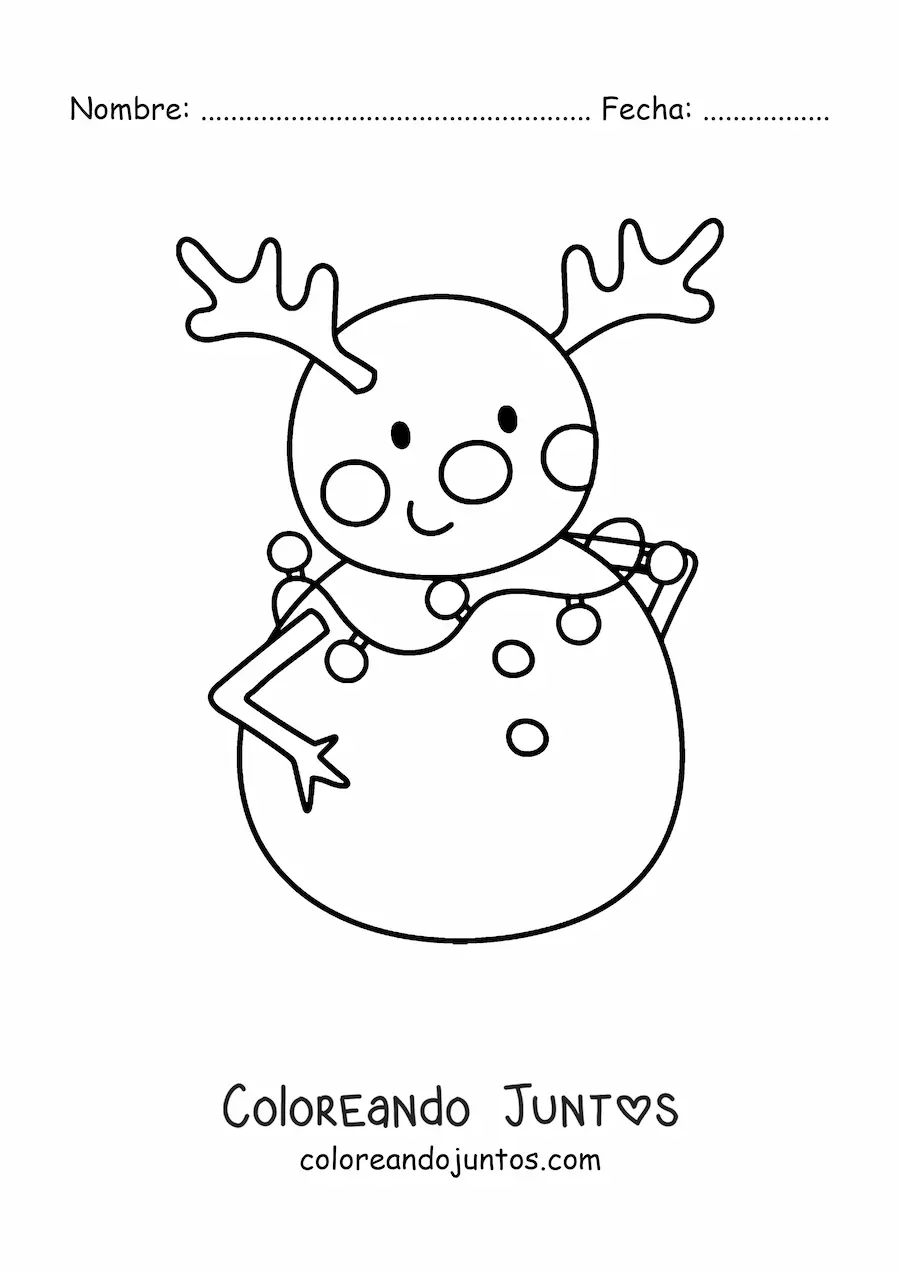 Imagen para colorear de muñeco de nieve de reno kawaii