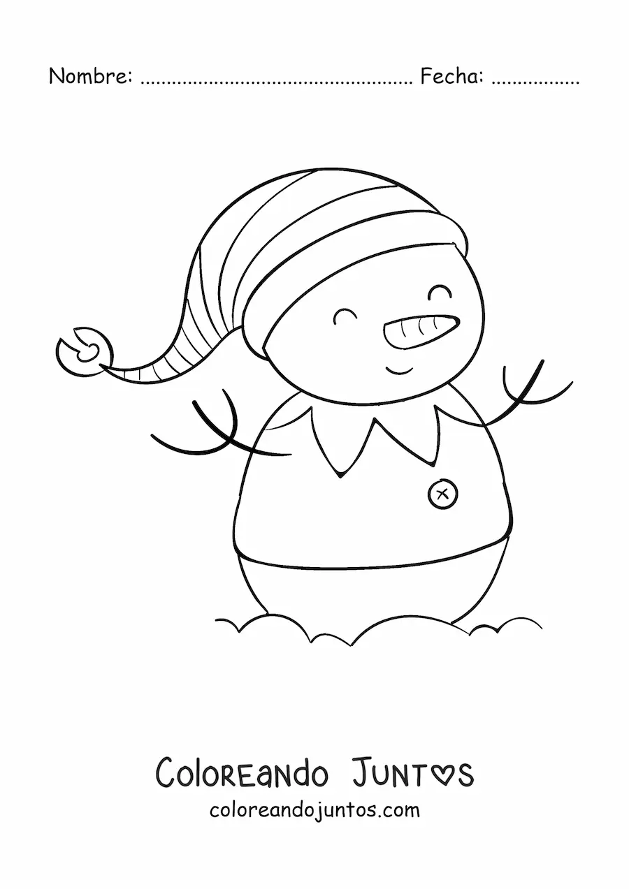 Imagen para colorear de muñeco de nieve con traje de elfo