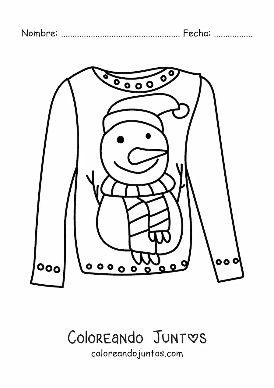 Imagen para colorear de suéter con estampado de muñeco de nieve