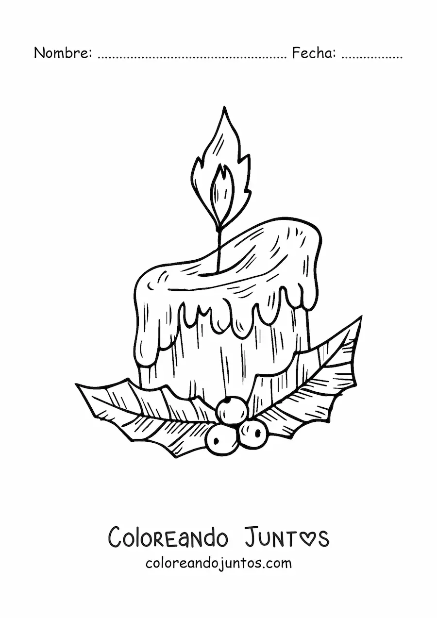 Imagen para colorear de vela de Navidad realista con adorno
