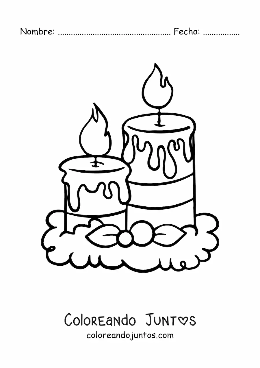 Imagen para colorear de dos velas de Navidad grandes