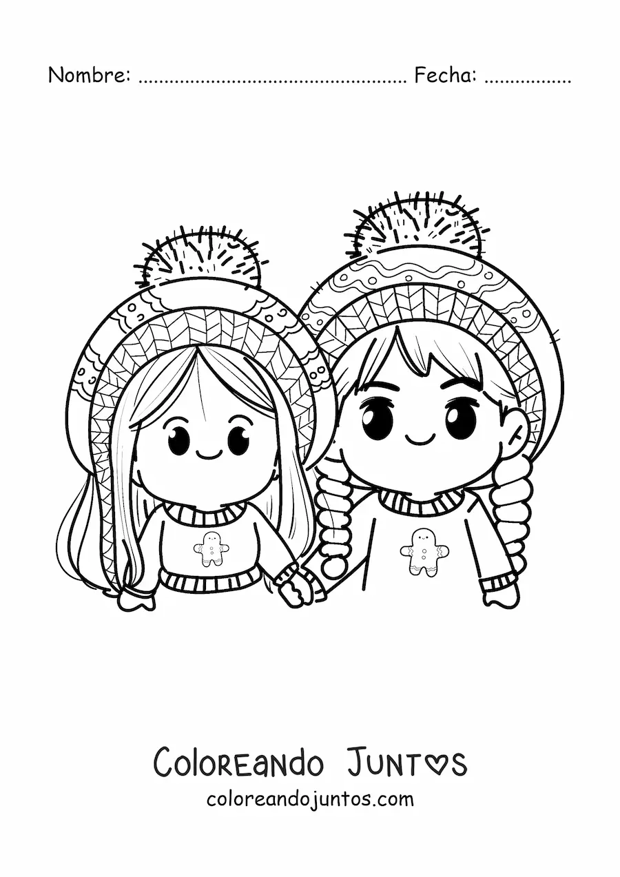 Imagen para colorear de pareja unida en Navidad