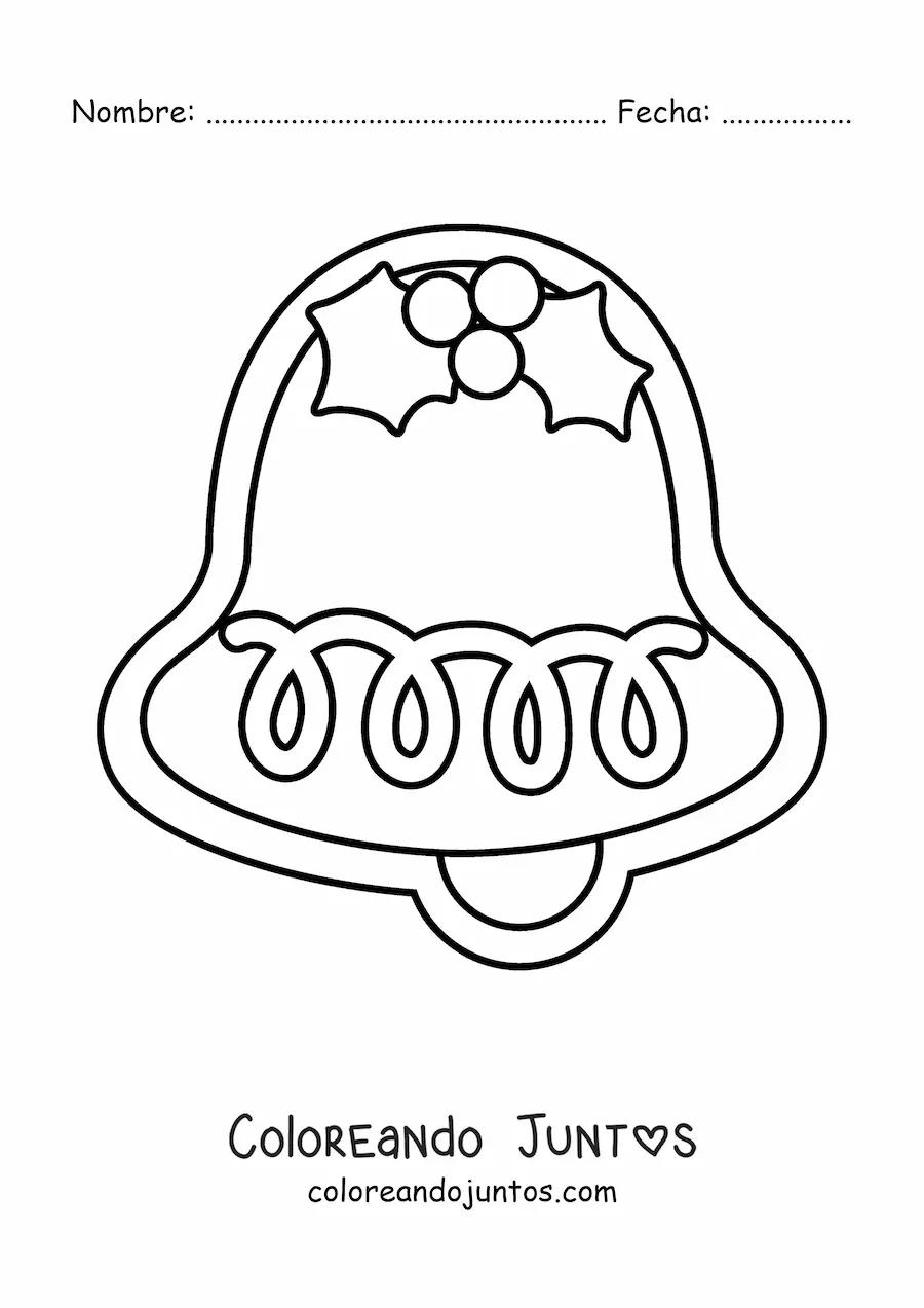 Imagen para colorear de galleta con forma de campana de Navidad