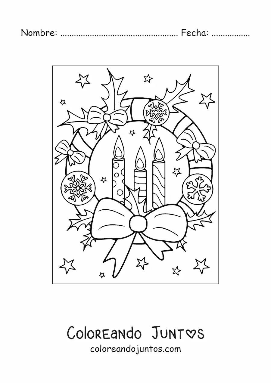 Imagen para colorear de corona de Navidad con velas