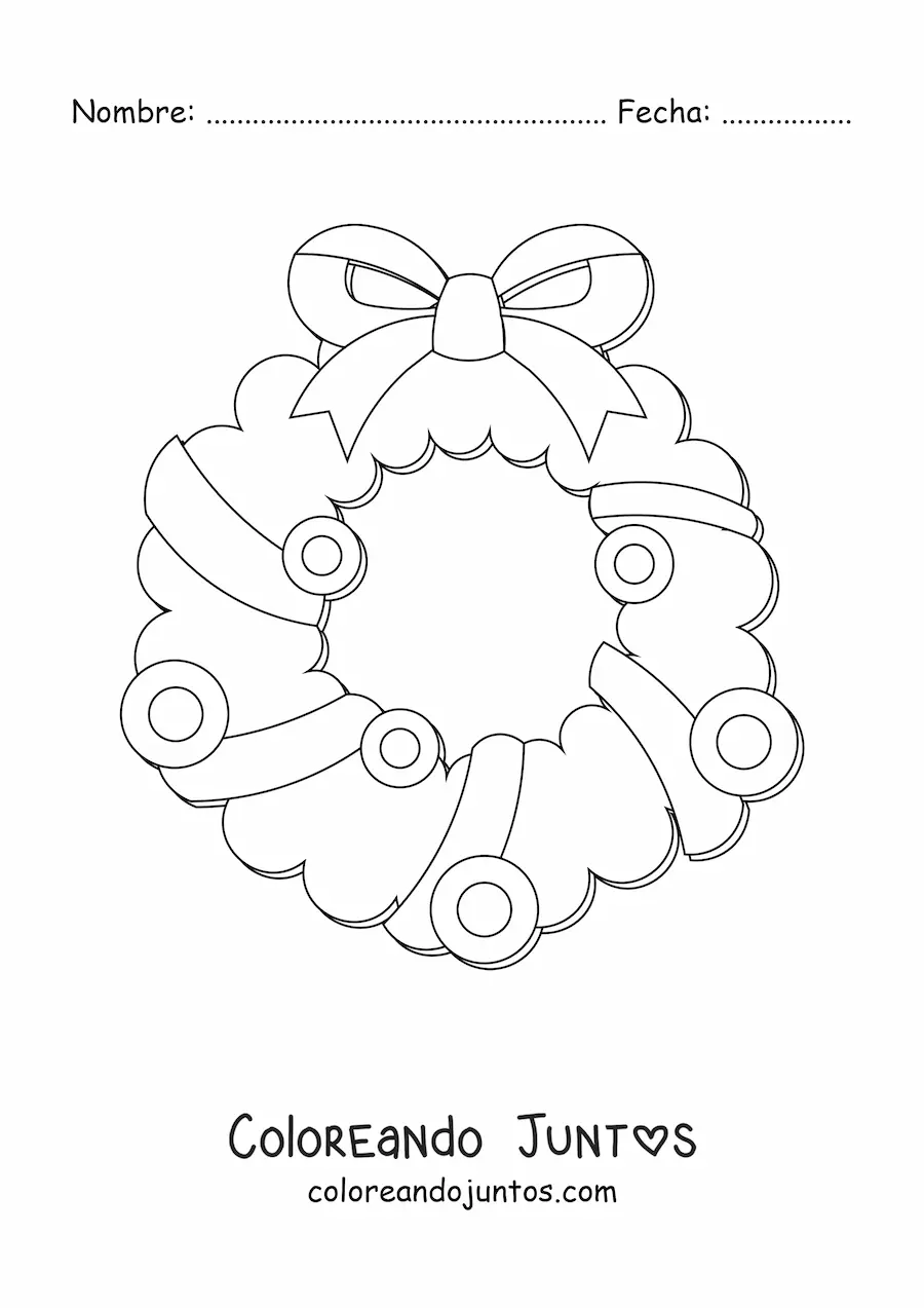Imagen para colorear de corona de Navidad con lazo y decoraciones