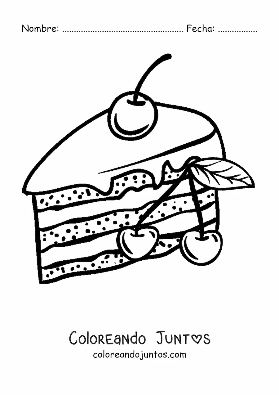 Imagen para colorear de un pastel decorado con una cereza